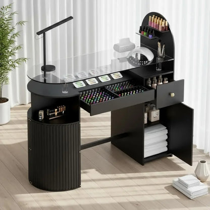 Professional Nail Tech Desk with Tempered Glass Top