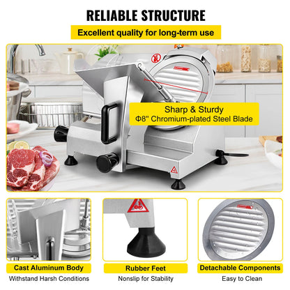 8/10 Inch adjustable Thickness Deli Meat and Cheese Slicer.