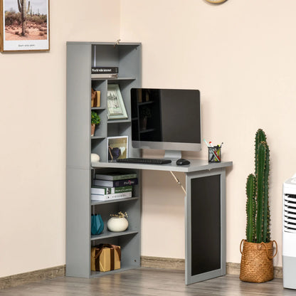 Wall Mount Fold Out Computer Desk with Blackboard and Side Shelf