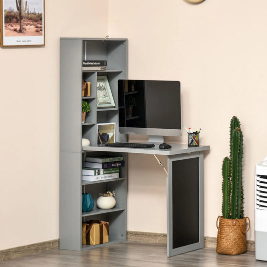 Wall Mount Fold Out Computer Desk with Blackboard and Side Shelf