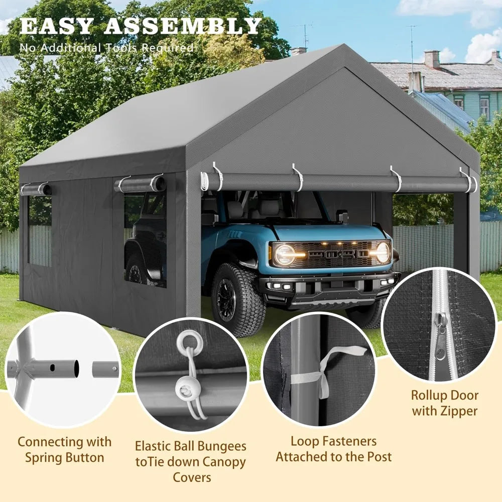 12x20 ft Heavy Duty Portable Garage with Roll-up Windows