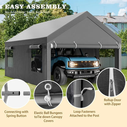 12x20 ft Heavy Duty Portable Garage with Roll-up Windows