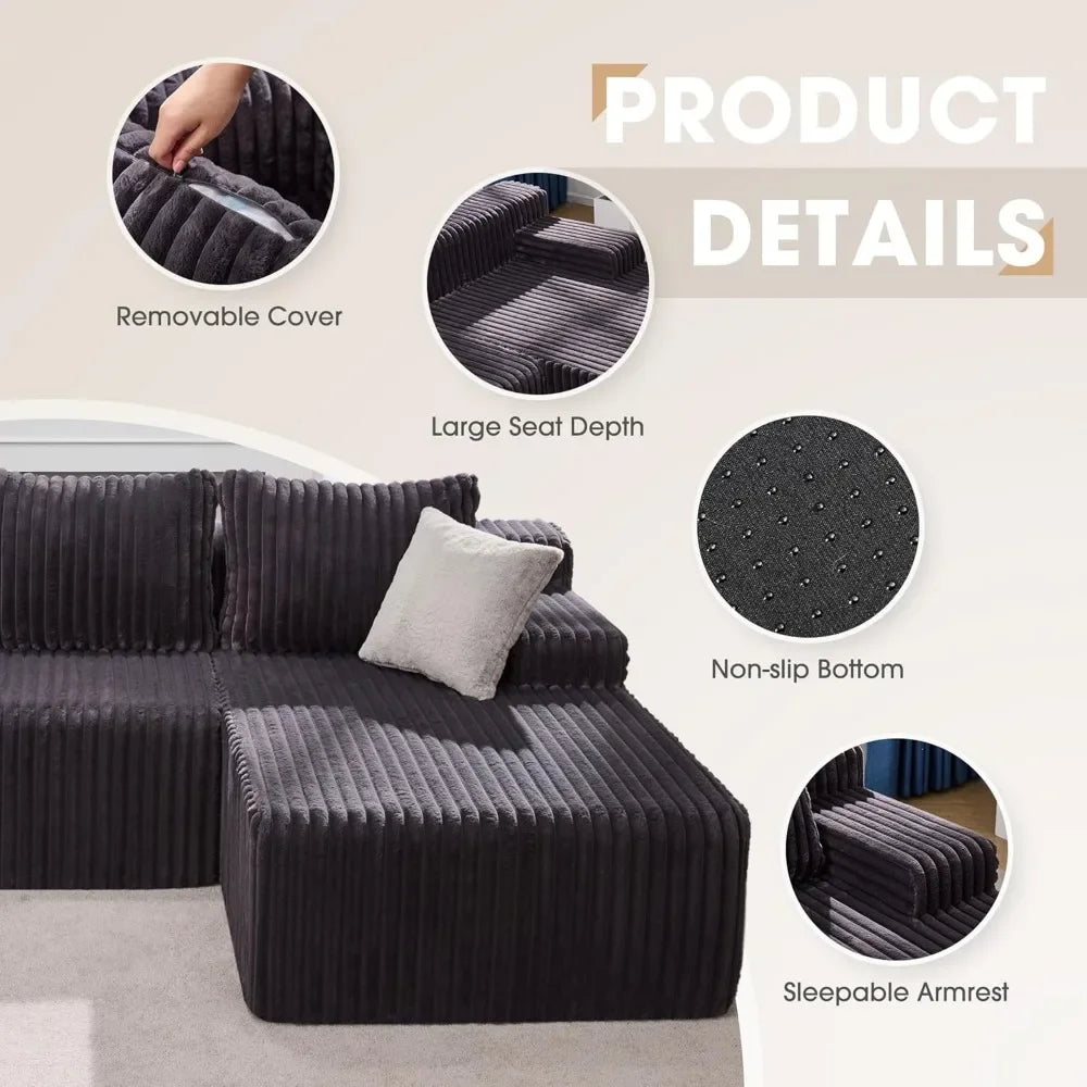 Modular Sectional Sofa Couch, L-Shape Memory Foam, Oversize Chaise Living Room Furniture Set