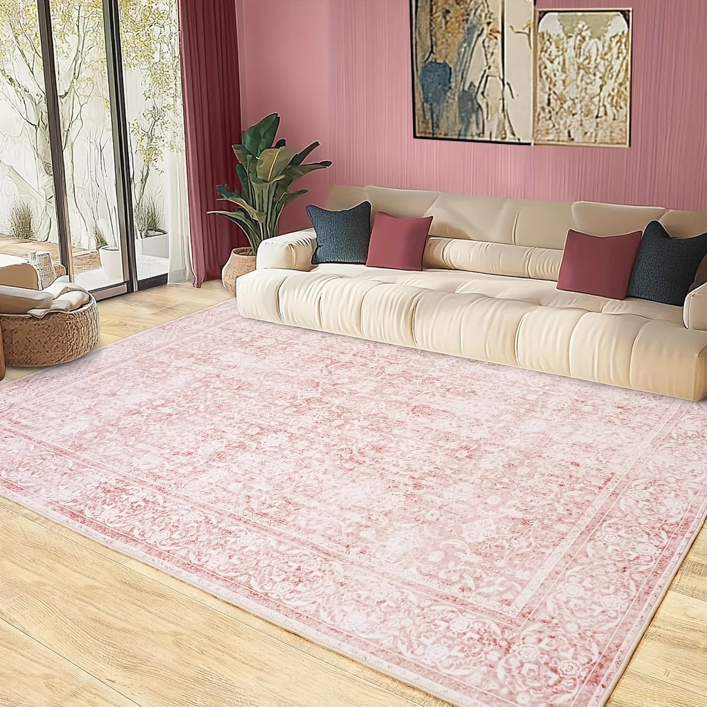 Large Pink Floral Livingroom / Bedroom Area Rug. Washable