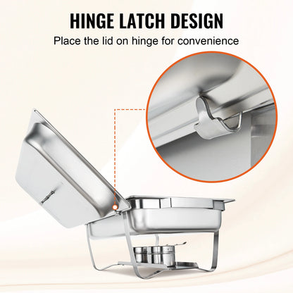 8QT Rectangle Chafing Dish 2/4/6 Packs with Folding Stand and Fuel Holder
