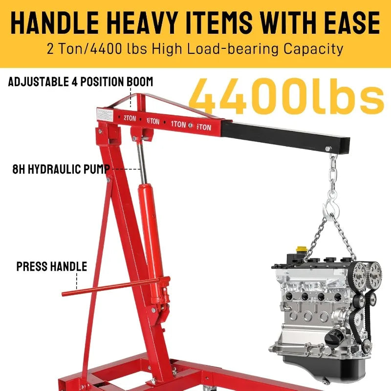 2 Ton Folding Hydraulic Engine Hoist with Telescopic Boom and Outriggers