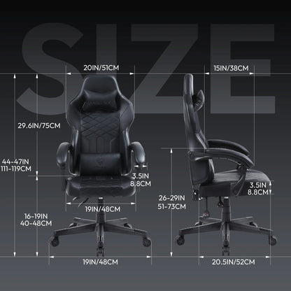 Big and Tall 350LBS Gaming Chair with Pocket Spring Cushion, Ergonomic High Back with Reclining