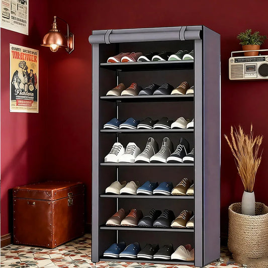 5/8/10 layer shoe cabinet storage rack with non-woven fabric cover can store 27-35 pair