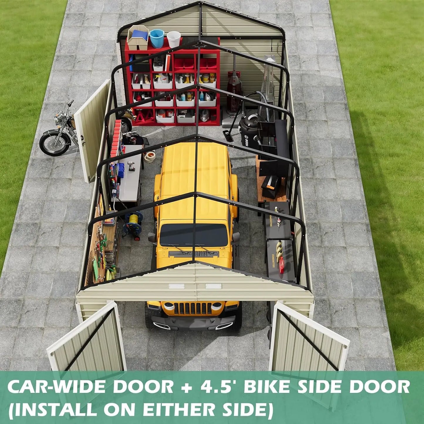 Heavy Duty 12x24 FT Car Shed with Galvanized Steel Frame and Reinforced Base
