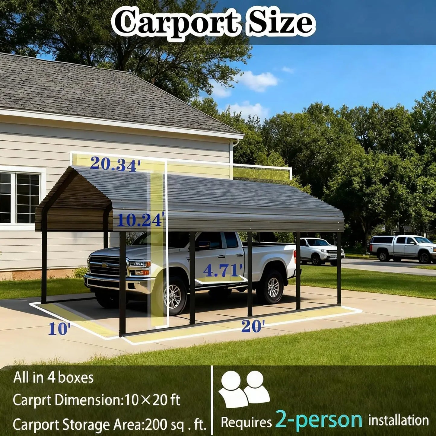 20x20 FT Extra-Large Heavy-Duty Metal Carport