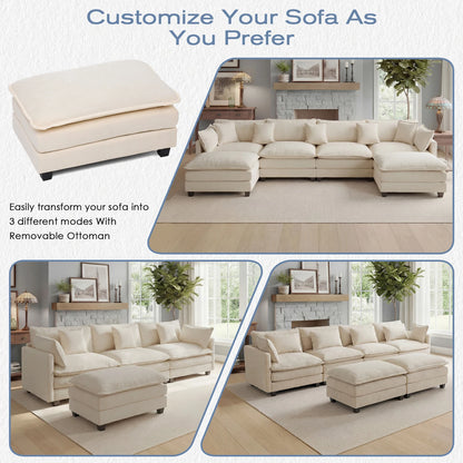 113.4" Modular Sectional Sofa with Ottoman.