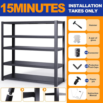 3050LBS Heavy Duty Metal Garage Shelving 5-Tier Adjustable Storage Rack 24x55x84in, Customized