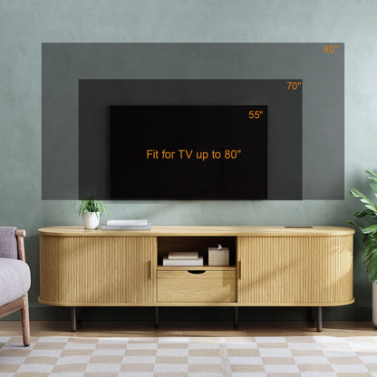 69" TV Stand Entertainment Center with Adjustable Shelves & Drawer, Power outlet