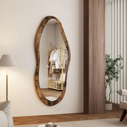 Large Wood Framed 47x20 Vintage Irregular Wall Mirror Full Length