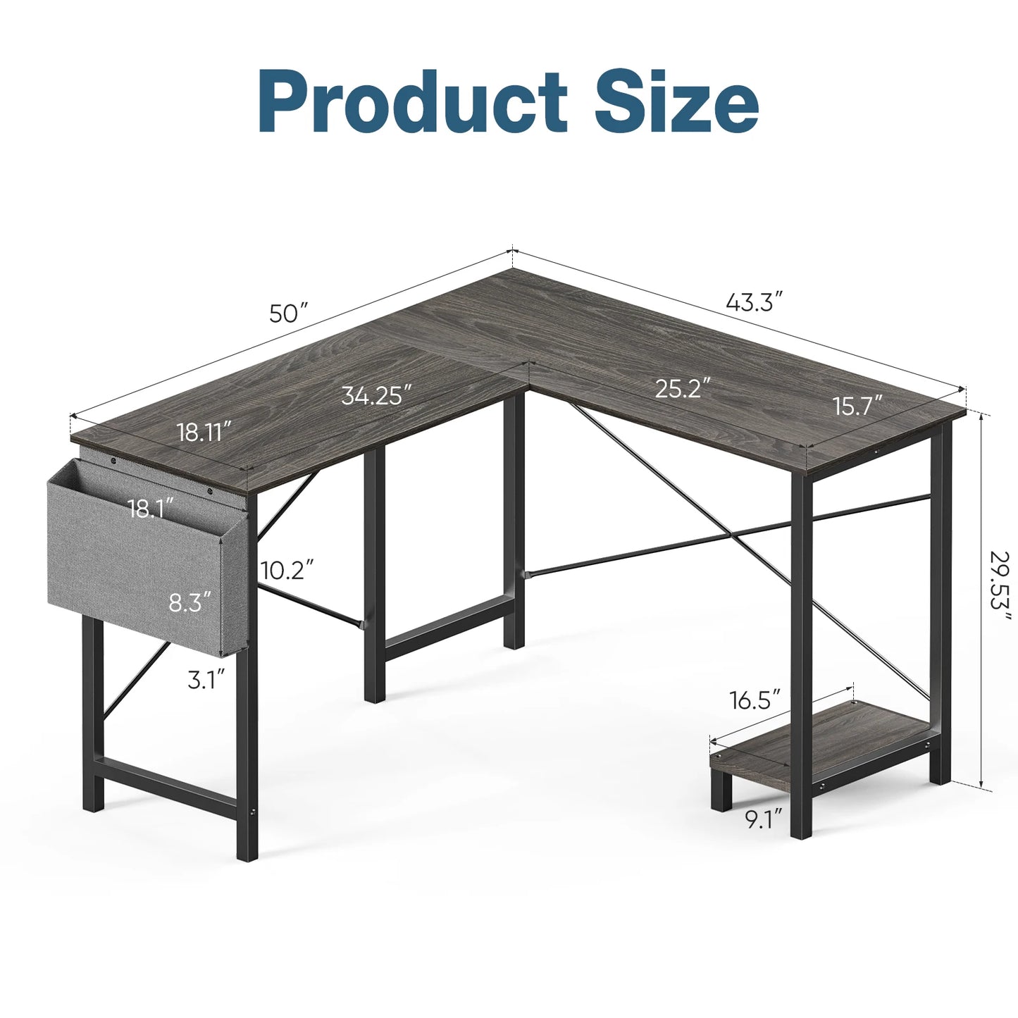 Gaming Corner 50 Inch PC Wooden Table with CPU Storage Shelf & Side Bag