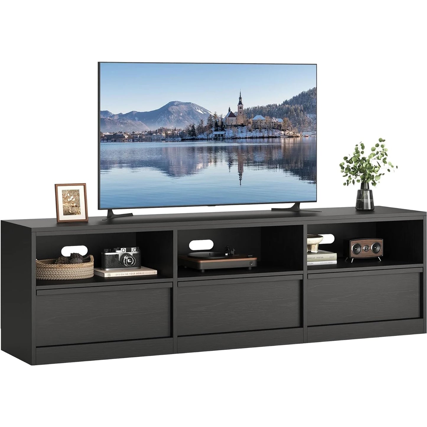 Modern TV Stand with Open Shelving & Storage Drawer