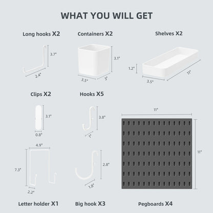 4 Piece 22" x 22" Black Pegboard Wall Organizer Kit