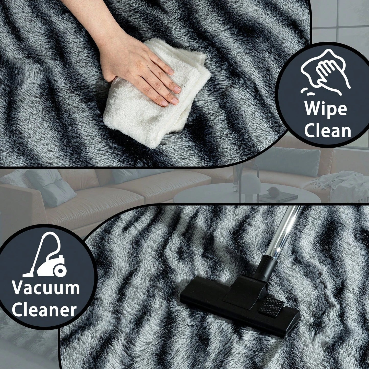 Large Super Plush Zebra Print Living Room Area Rug. Washable