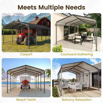 12x20FT Metal Carport, Heavy Duty Carport Canopy with Reinforced Frame