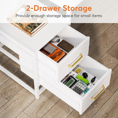 55 Inch Computer Desk with 2 Drawers and Storage Shelves