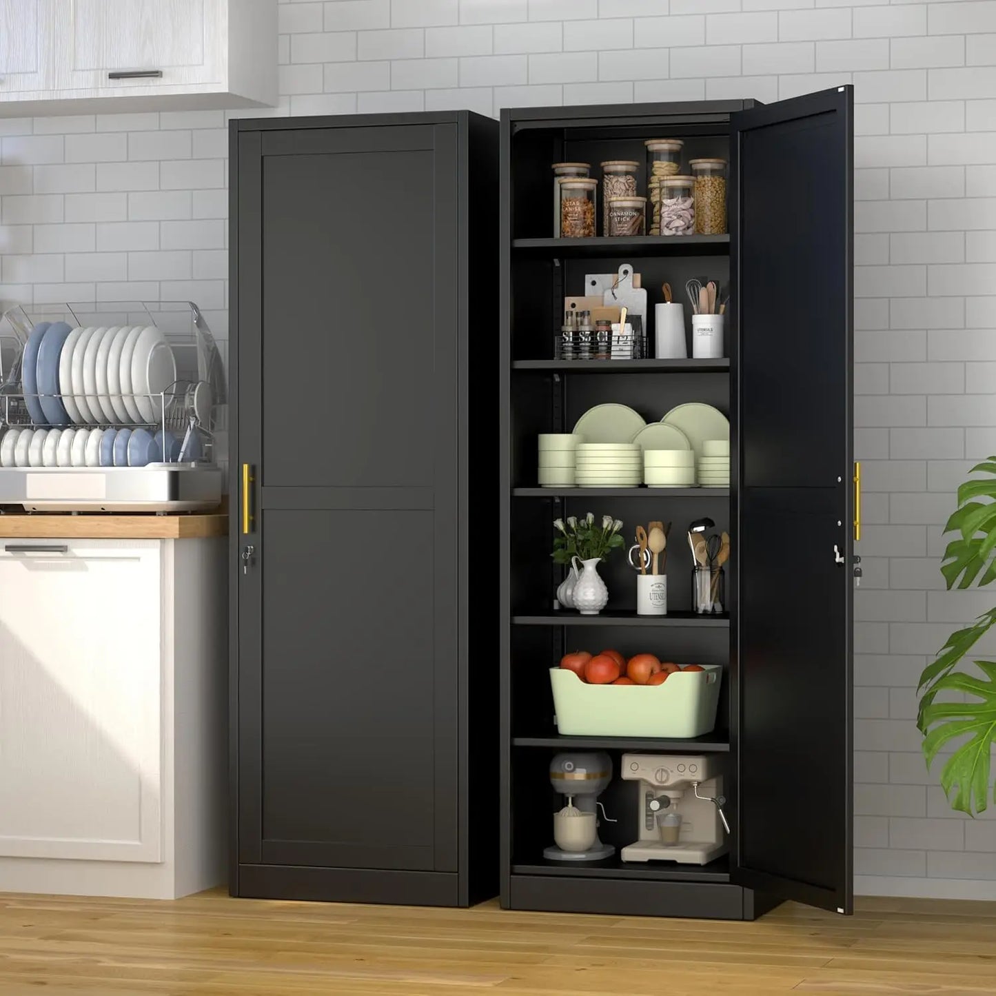 Black Single Door Locking Metal Cabinet 67"H 20"W