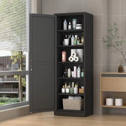 Black Single Door Locking Metal Cabinet 67"H 20"W