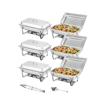 8QT Rectangle Chafing Dish 2/4/6 Packs with Folding Stand and Fuel Holder