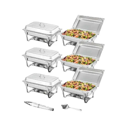 8QT Rectangle Chafing Dish 2/4/6 Packs with Folding Stand and Fuel Holder
