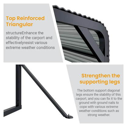 15x25 FT Heavy Duty Metal Carport with Galvanized Steel Roof