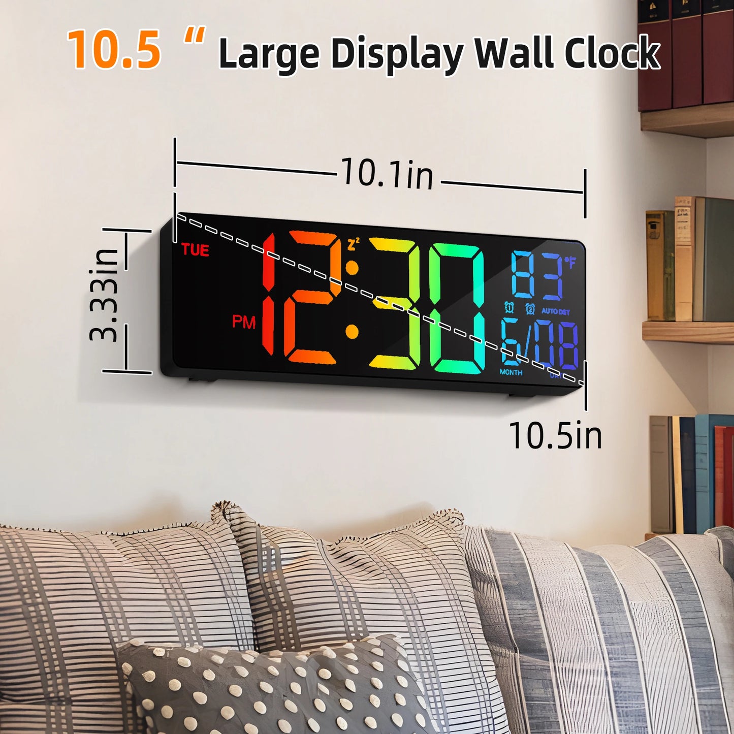 10.5" LED Digital Wall Clock and Temperature Display and Remote