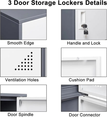 3-Door Metal Storage Organizer Locker