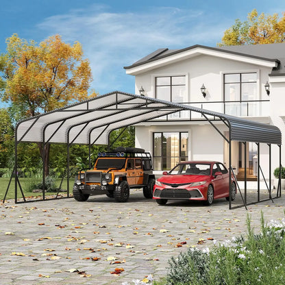 20x20 FT Heavy Duty Galvanized Steel Roof, Reinforced Base, Outdoor Car Shelter