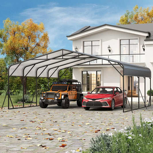 20x20 FT Heavy Duty Galvanized Steel Roof, Reinforced Base, Outdoor Car Shelter