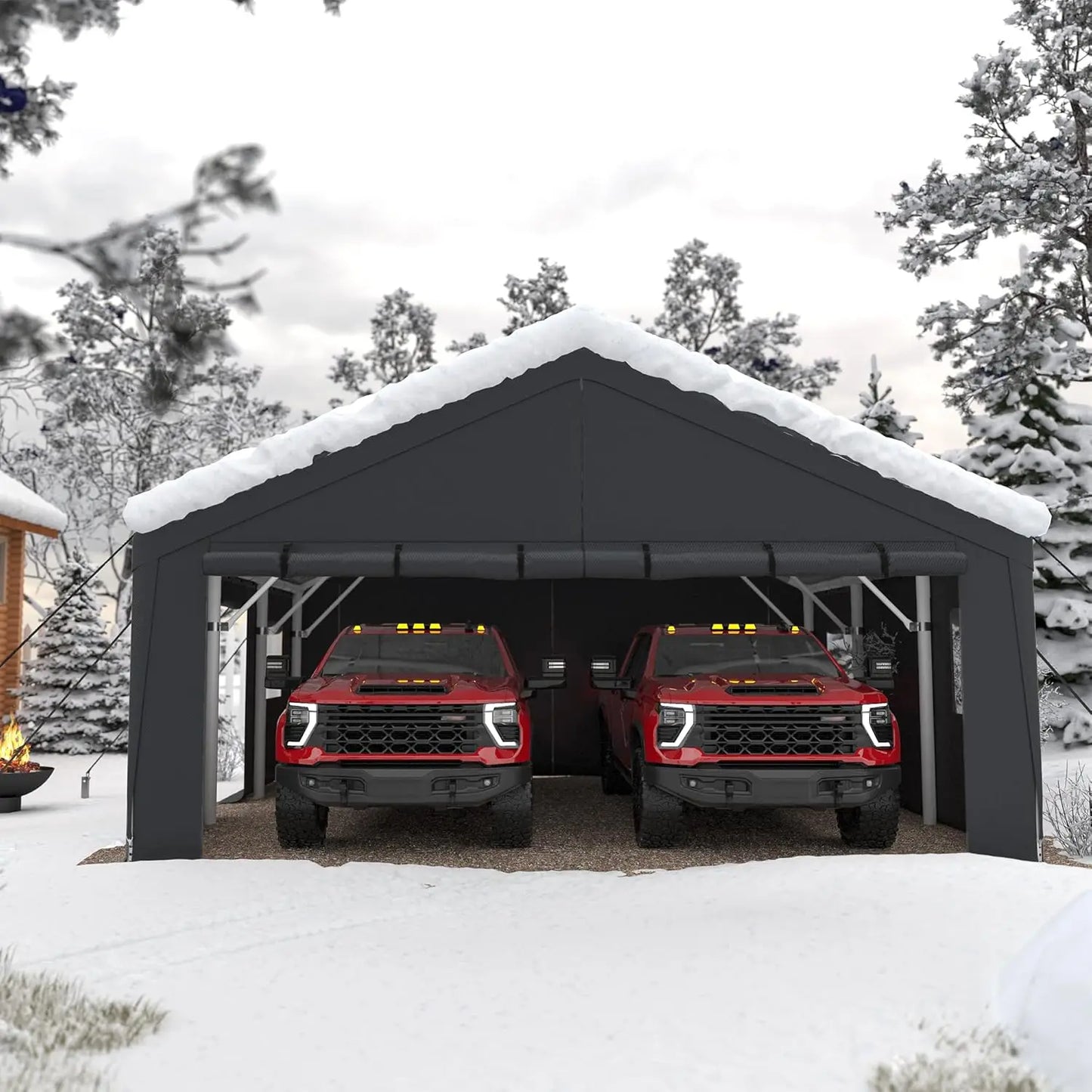 20x20 Portable Heavy Duty Metal Garage with Side Doors and Roll-Up Windows