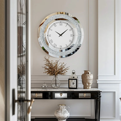 24"-in. Crystal Sparkle Round Mirrored Wall Clock