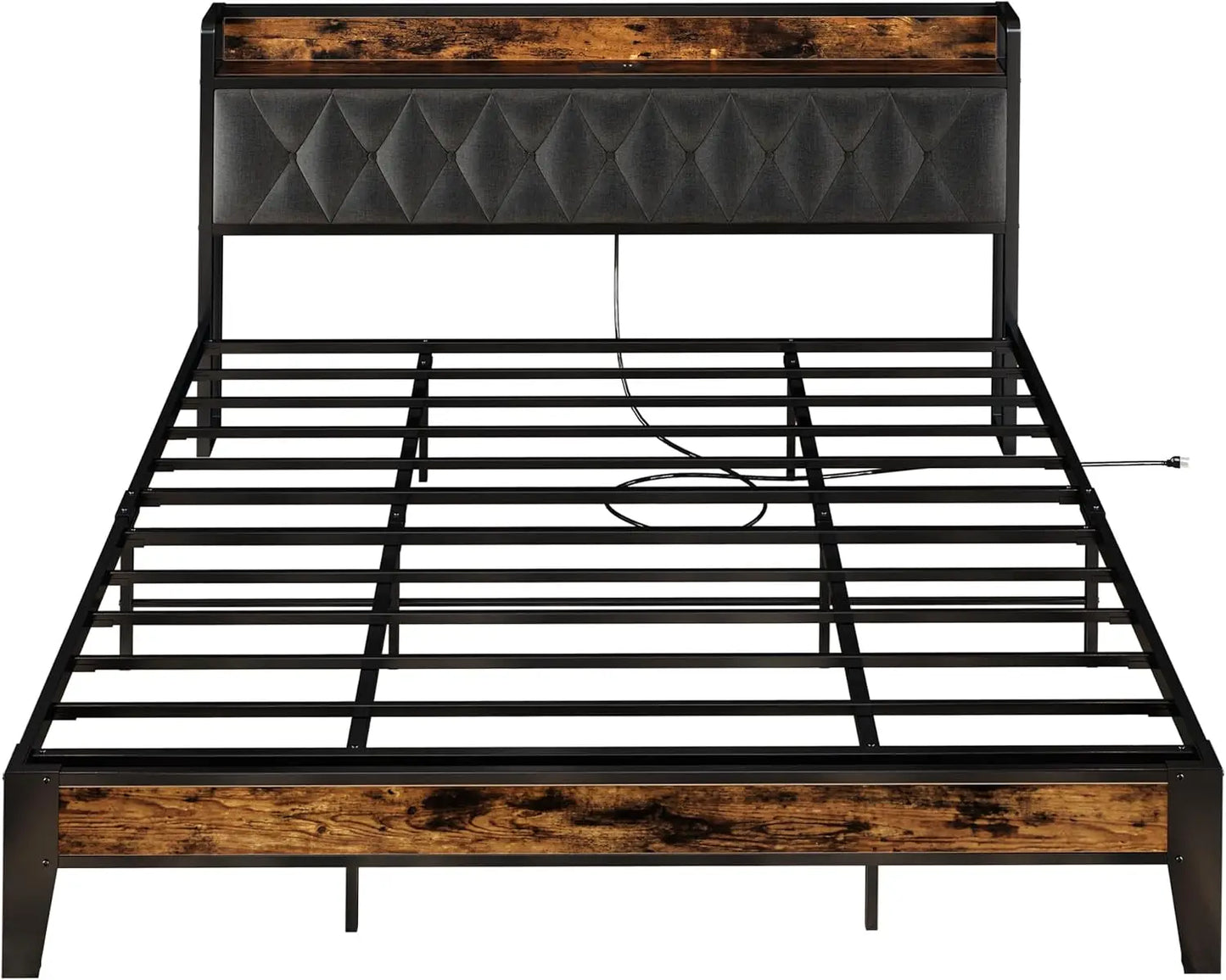 Storage Headboard with Outlets, Twin/Twin XL/Full/Queen/King/California King Bed Frames, No Box Springs Needed