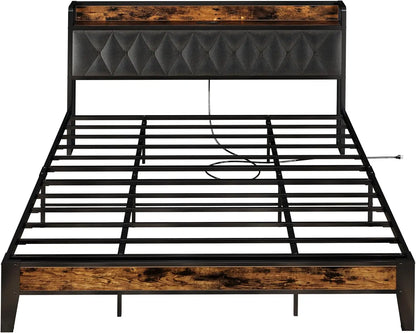 Storage Headboard with Outlets, Twin/Twin XL/Full/Queen/King/California King Bed Frames, No Box Springs Needed
