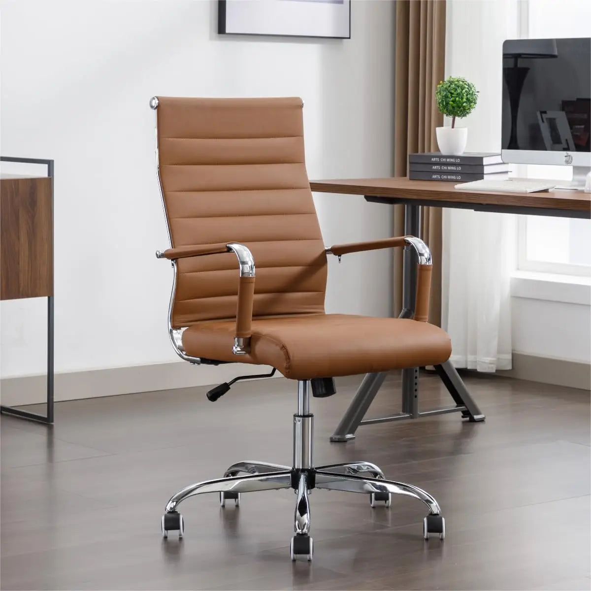 Leather Office Desk / Conference Room Chairs with Wheels, Executive Modern High Back