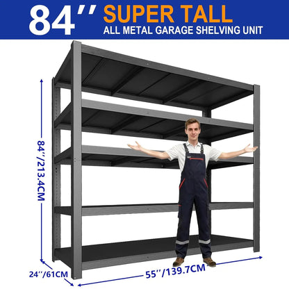 3050LBS Heavy Duty Metal Garage Shelving 5-Tier Adjustable Storage Rack 24x55x84in, Customized