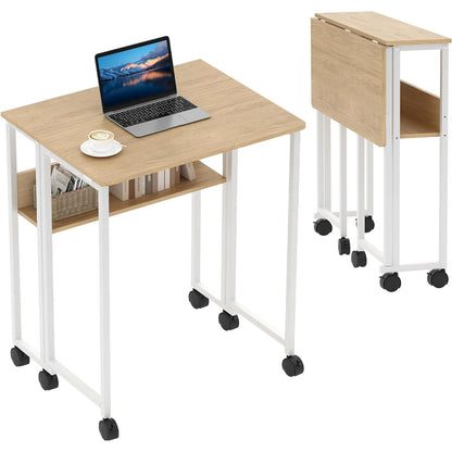 Space Saving Foldable Rolling Desk with Laptop Storage
