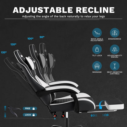 Ergonomic Gaming Chairs with Massage Lumbar Support Swivel Height Adjustable Headrest Backrest