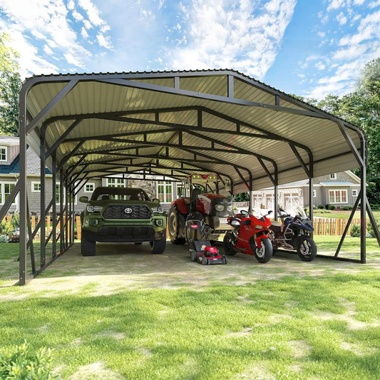 20x30 Heavy Duty Carport with Galvanized Steel Roof and Triangle Frame