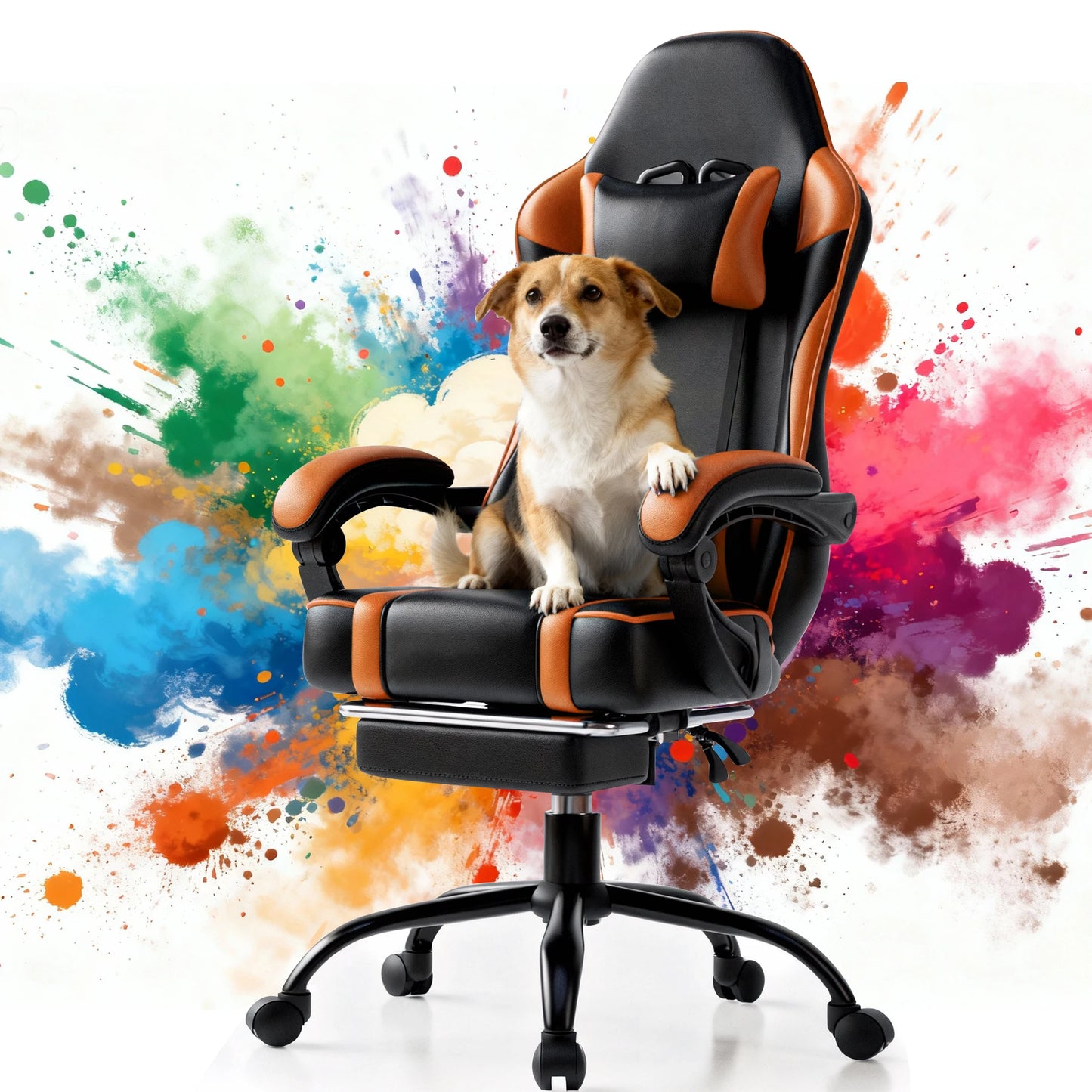 Ergonomic Gaming Chair with Padded Spring Seat, Adjustable Lumbar Support & Footrest