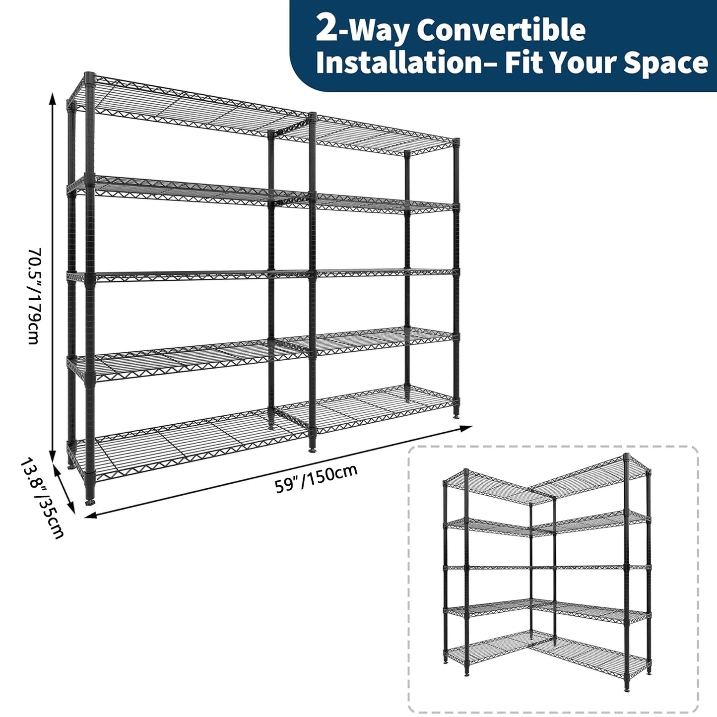 Heavy Duty Adjustable Metal Storage Shelves 5 Tier Organization.