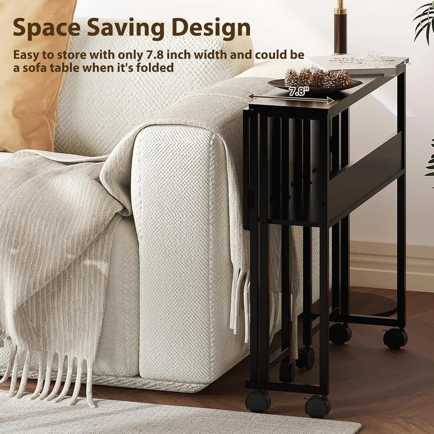Space Saving Foldable Rolling Desk with Laptop Storage