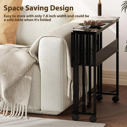 Space Saving Foldable Rolling Desk with Laptop Storage