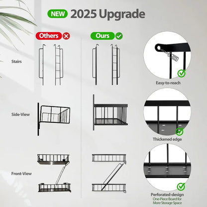 3 Tier Wall Mounted Decorative Ladder Shelf, Black Metal