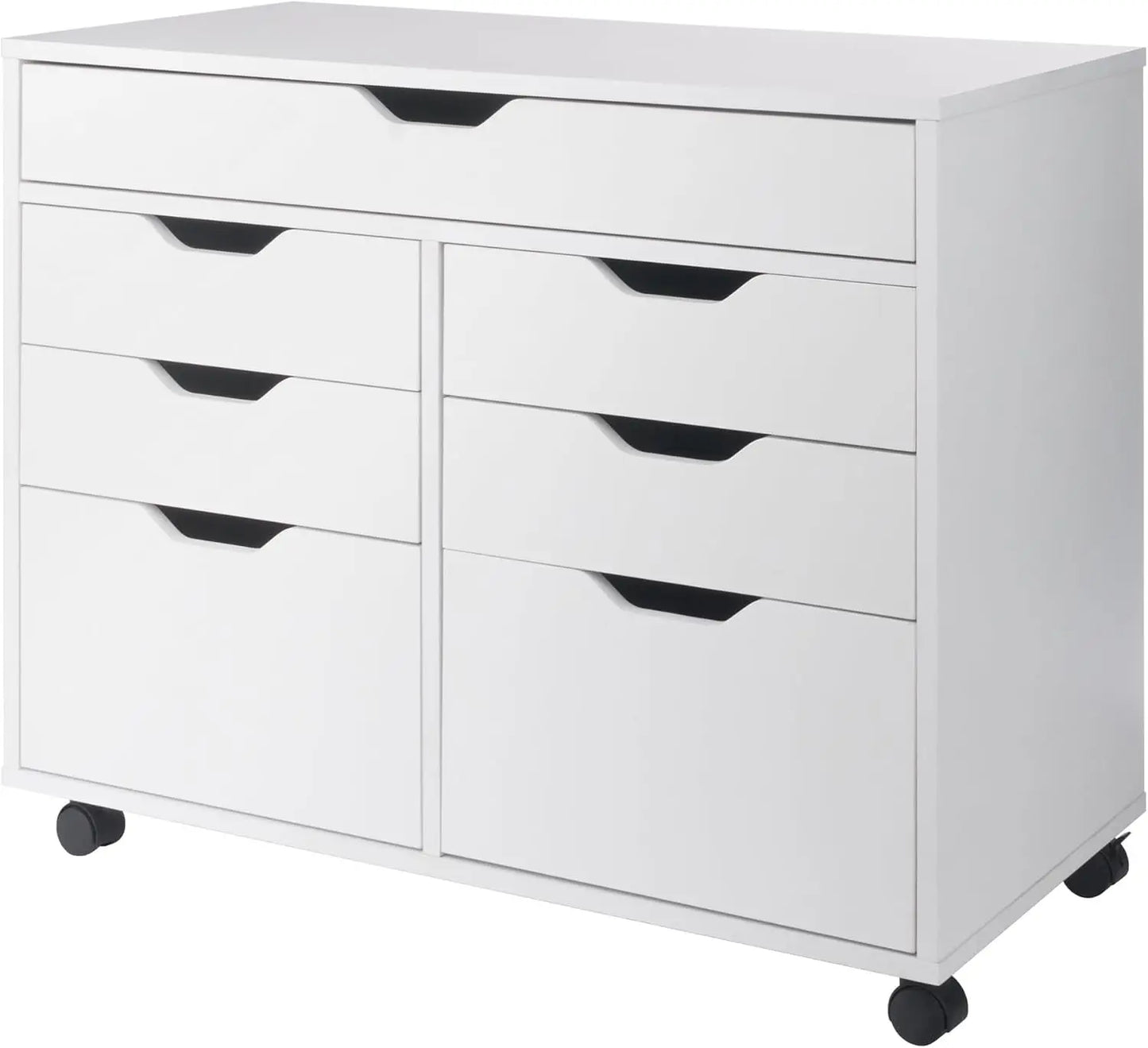 Mobile Cabinet with 5 Drawers and Side Storage, Black Finish