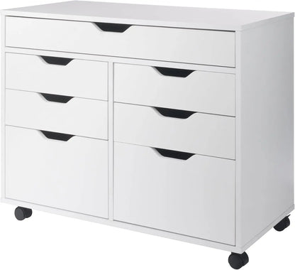 Mobile Cabinet with 5 Drawers and Side Storage, Black Finish