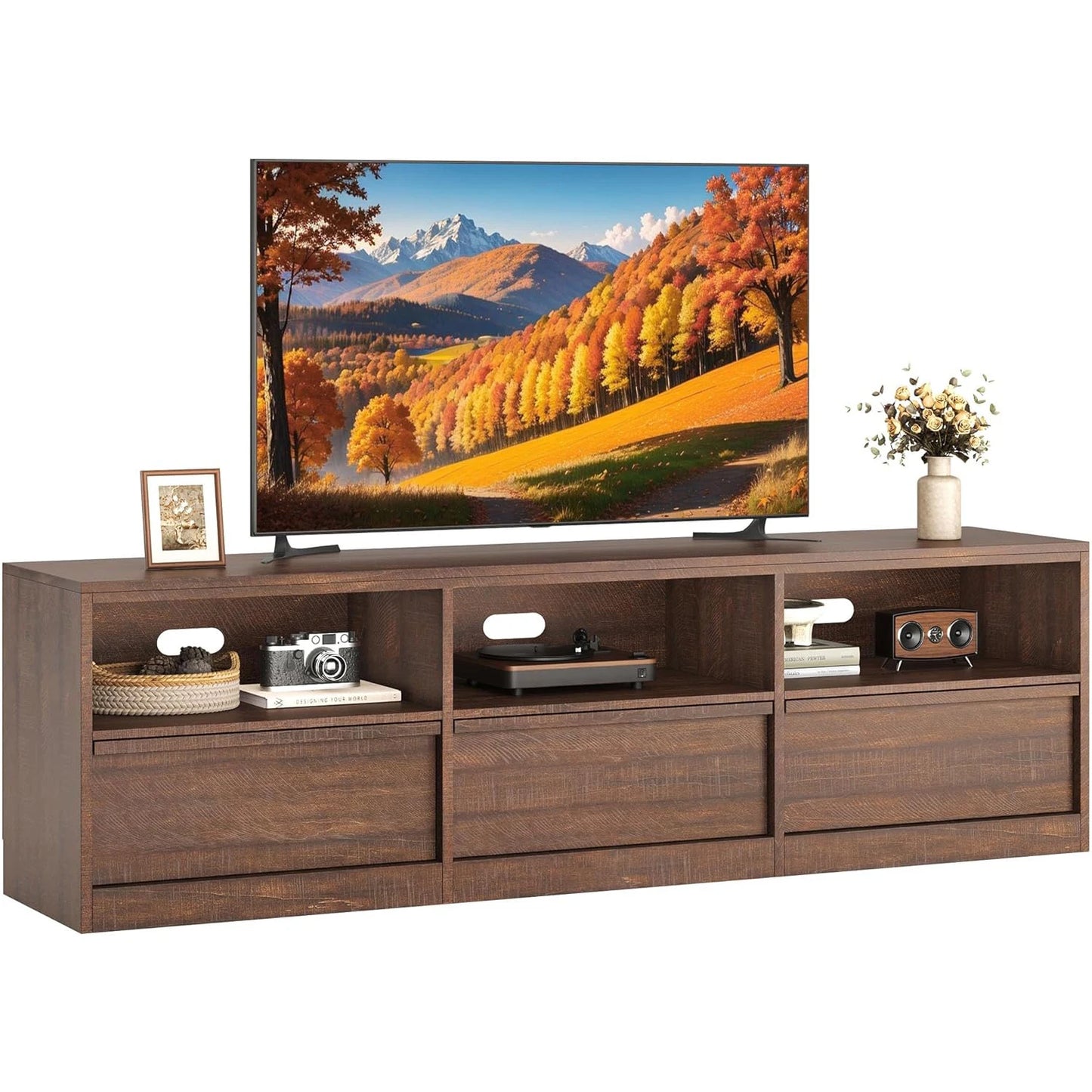 Modern TV Stand with Open Shelving & Storage Drawer